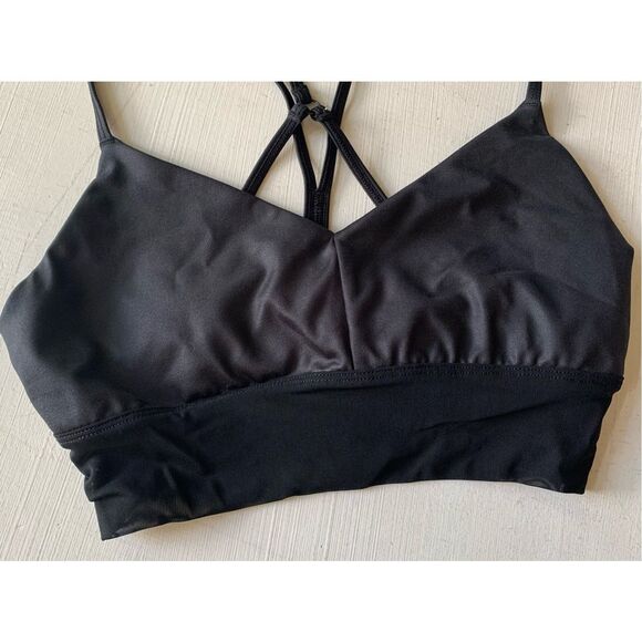 Alo Yoga Lavish shiny black RACERBACK SPORT BRA sz S pickleball - Picture 3 of 6
